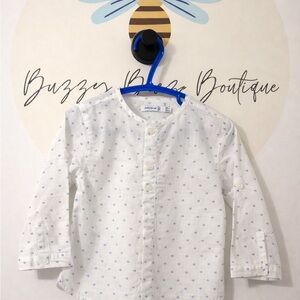NWT Mayora White Long Sleeve Shirt with Blue Dots